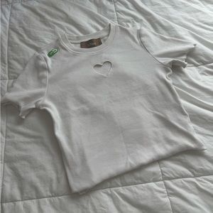 White heart cutout crop top with lettuce cut sleeves
